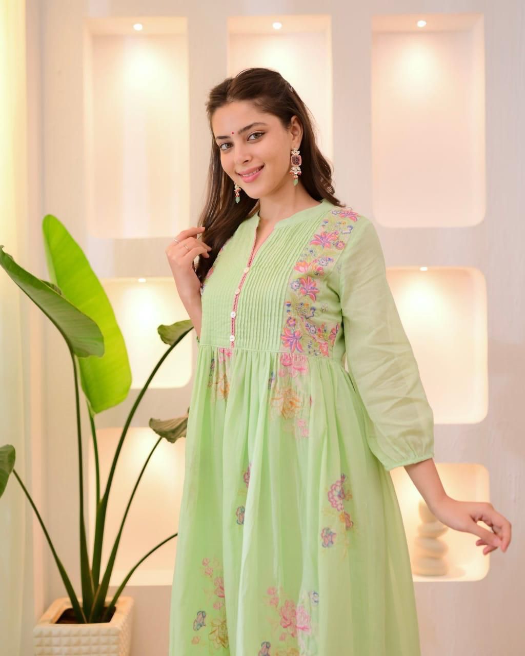 Pastel Bloom – Elegant Floral Kurti Set for Effortless Grace