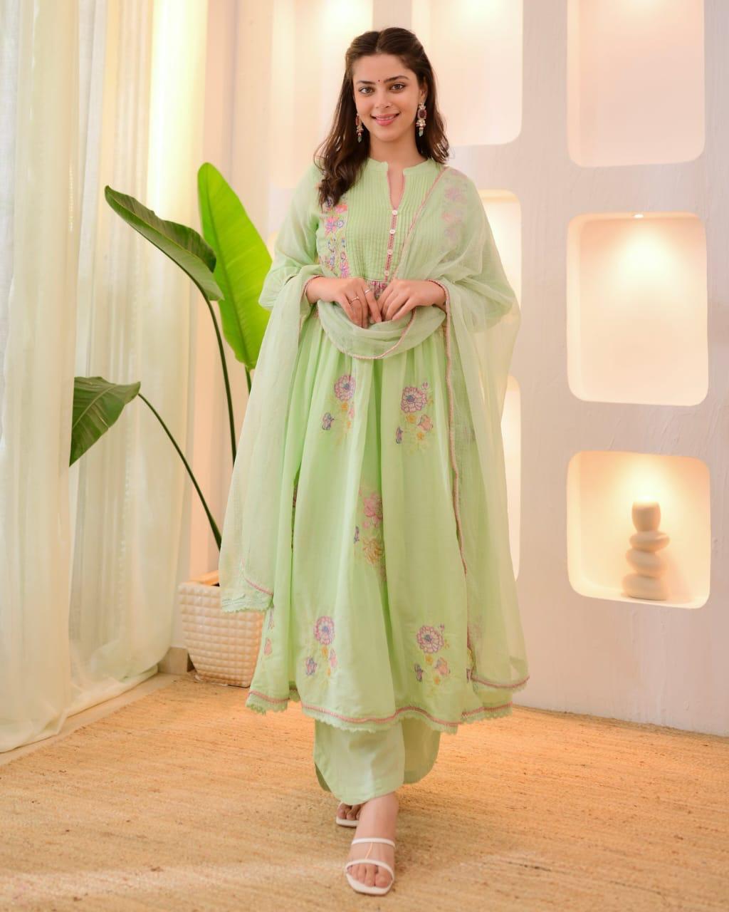 Pastel Bloom – Elegant Floral Kurti Set for Effortless Grace