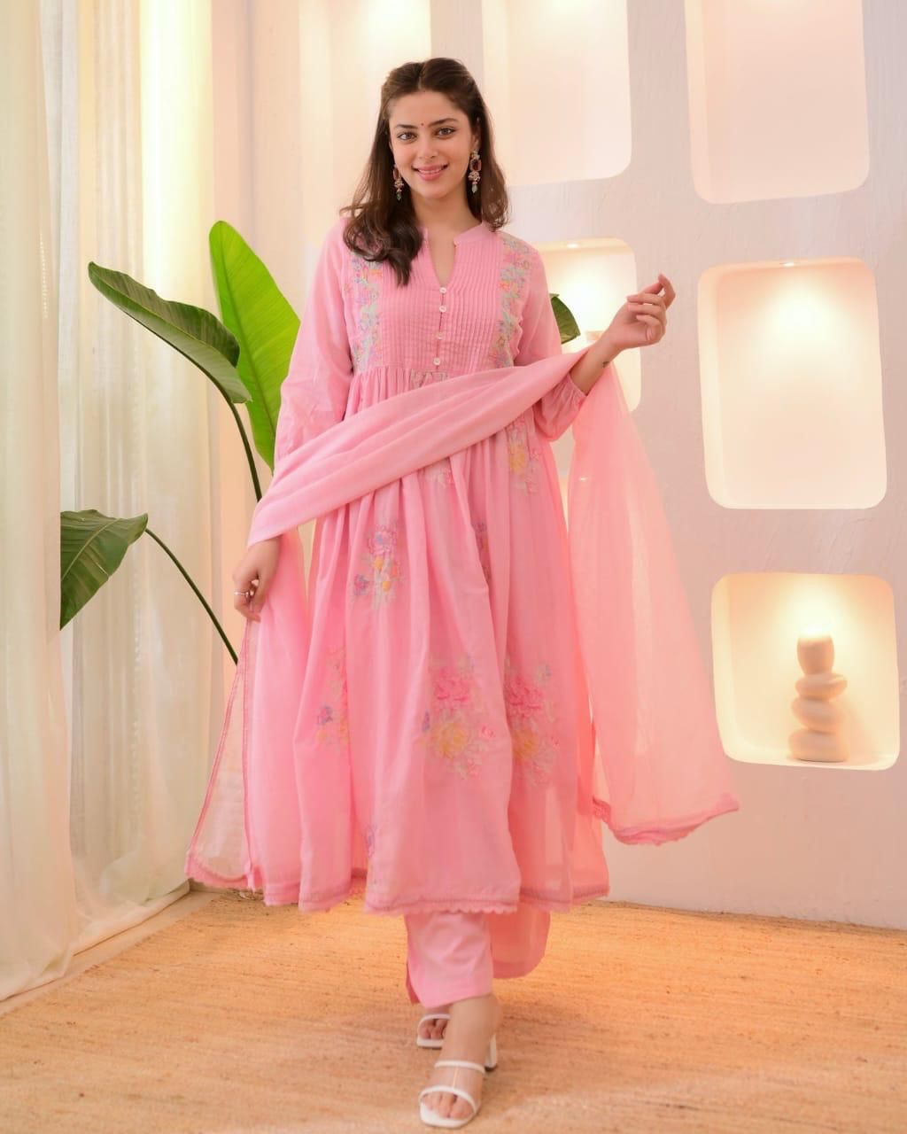 Pastel Bloom – Elegant Floral Kurti Set for Effortless Grace