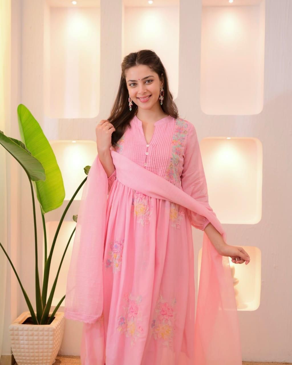 Pastel Bloom – Elegant Floral Kurti Set for Effortless Grace