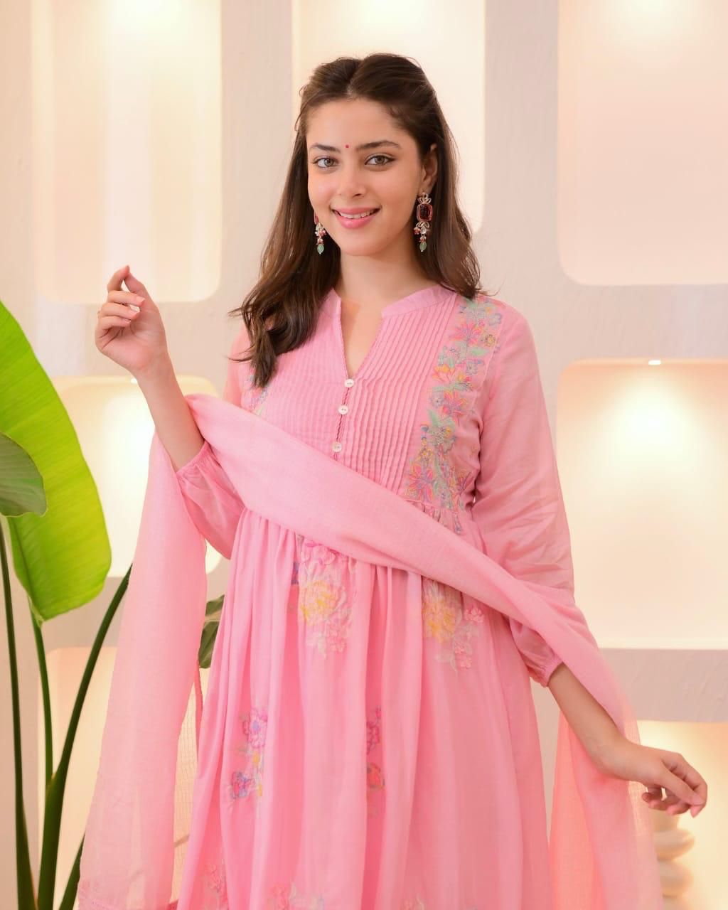 Pastel Bloom – Elegant Floral Kurti Set for Effortless Grace
