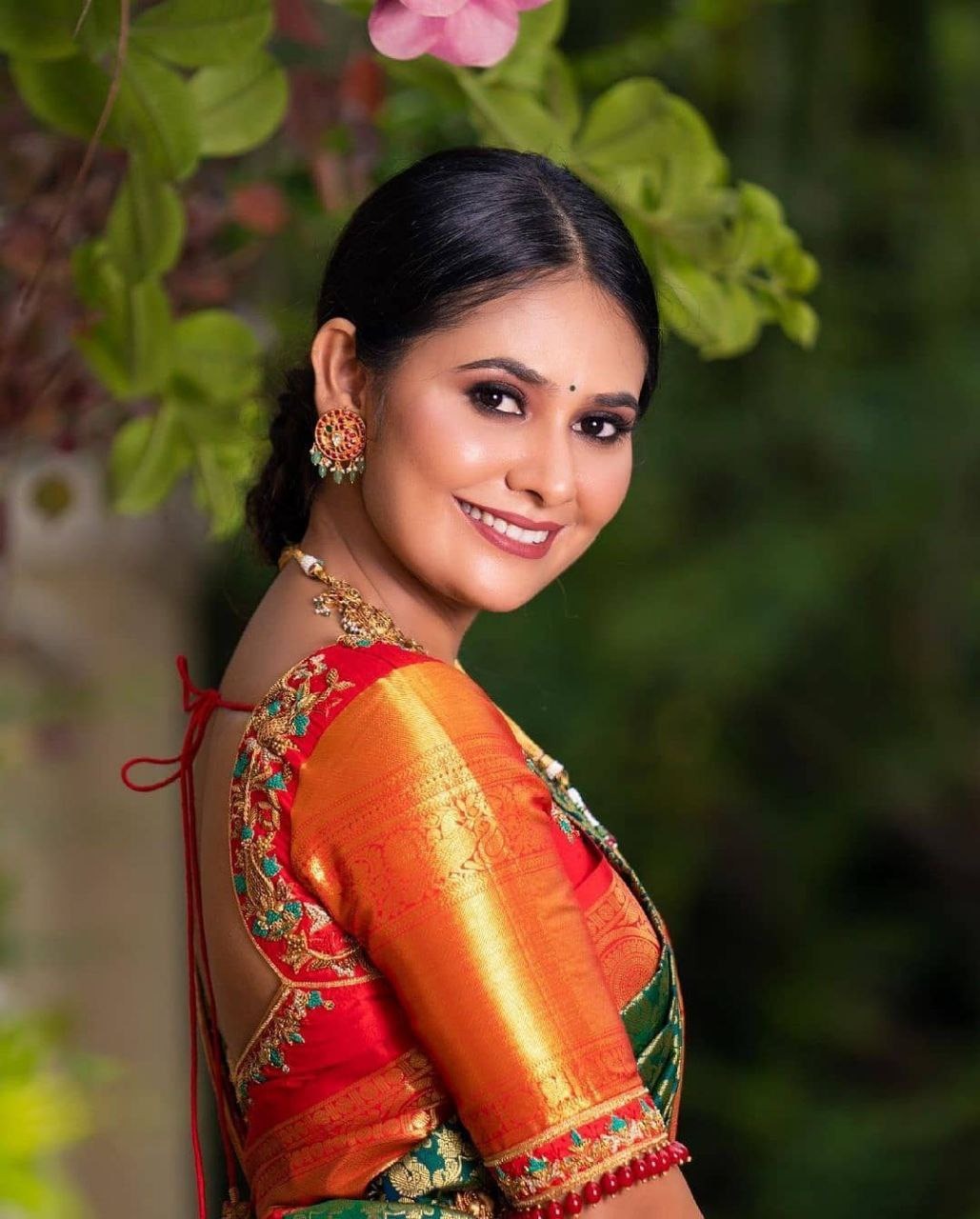 Dark Green & Red Banarasi Silk Saree