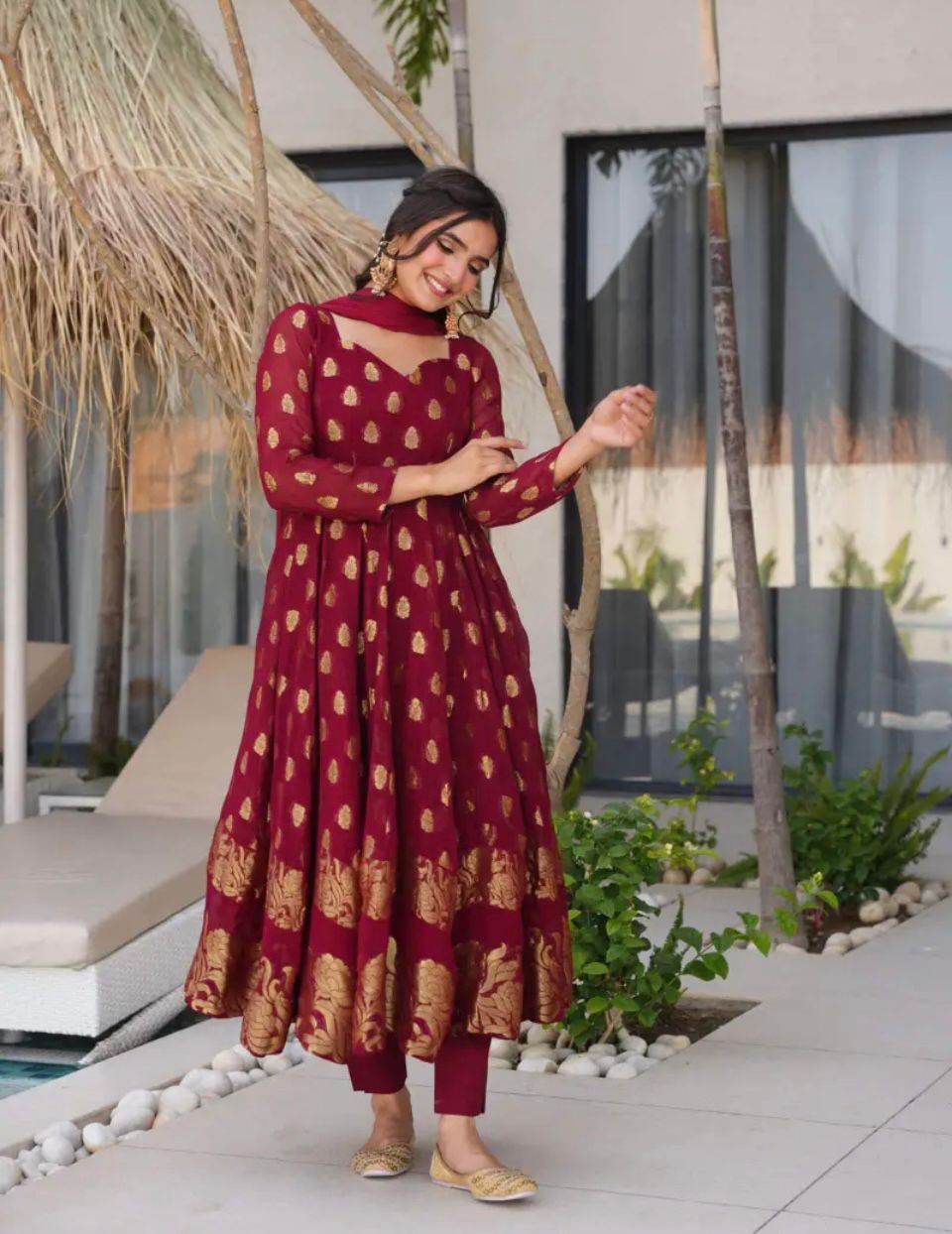 Designer Embroidery Party Wear Gown Set