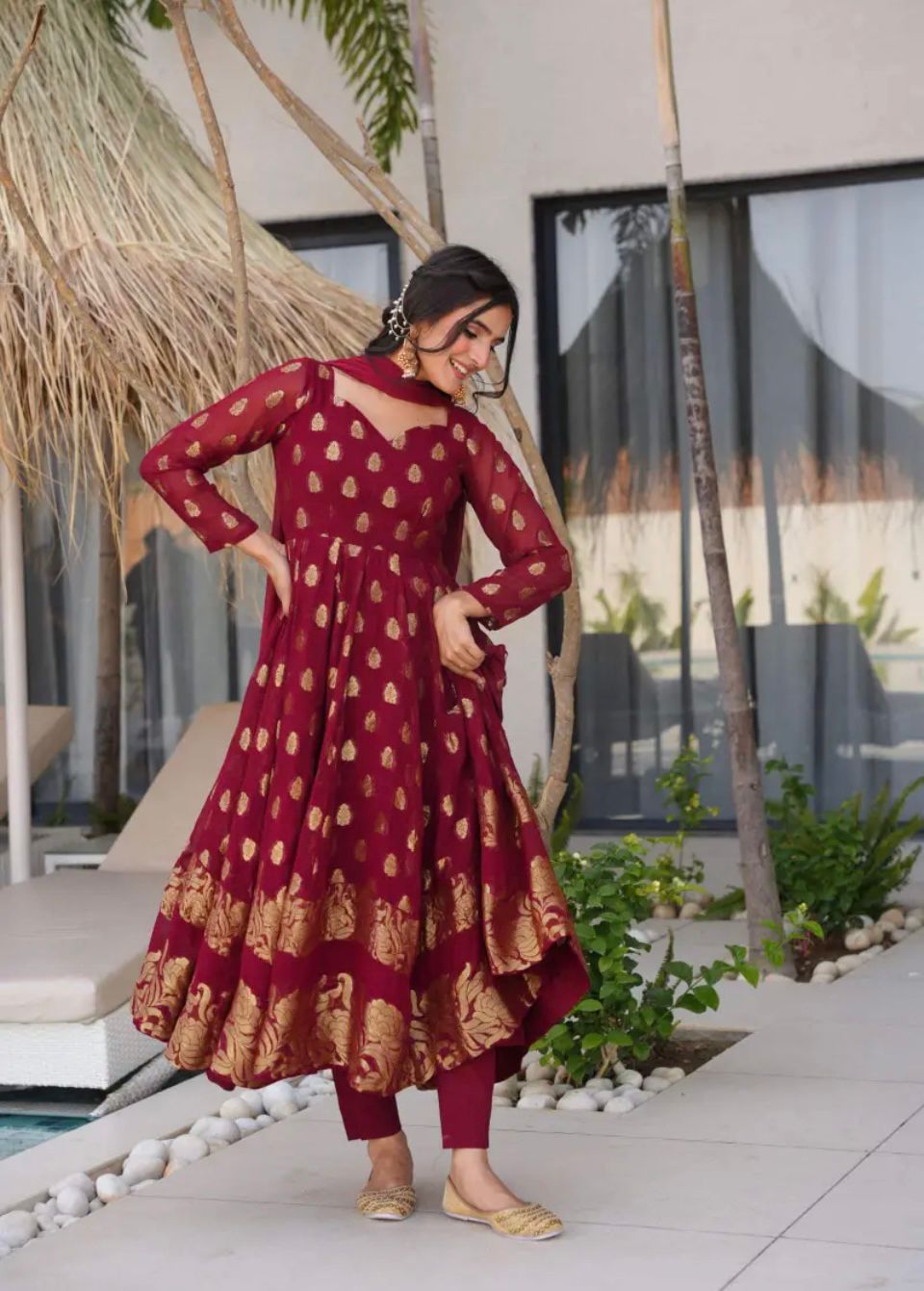 Designer Embroidery Party Wear Gown Set