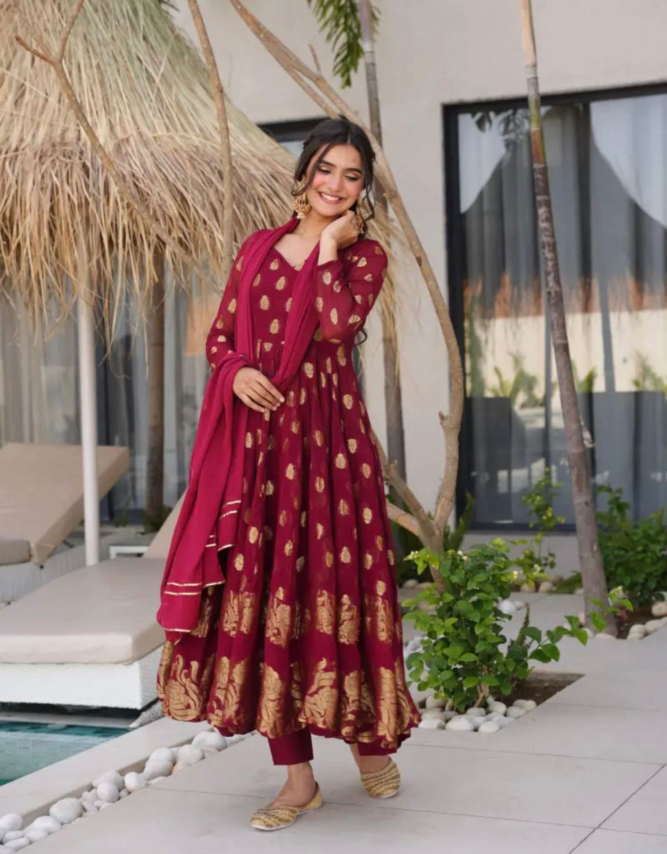 Designer Embroidery Party Wear Gown Set