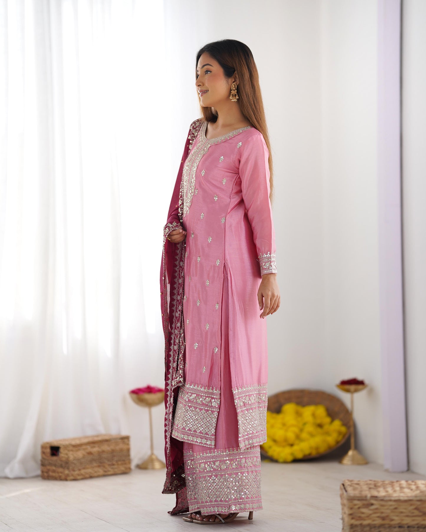ROYAL RADIANCE IN ROSE & RUBY – Festival Ready Embroidered Kurti Set