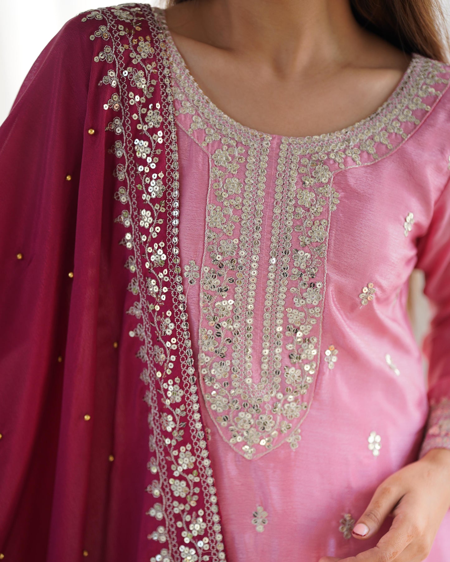 ROYAL RADIANCE IN ROSE & RUBY – Festival Ready Embroidered Kurti Set