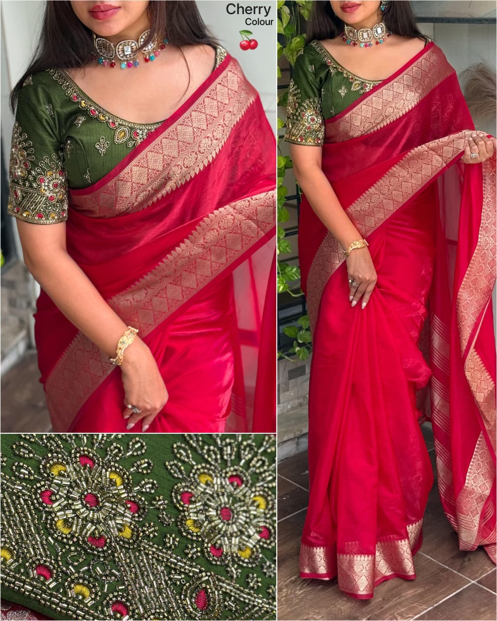 Handwork Blouse with Fandy Satin Saree