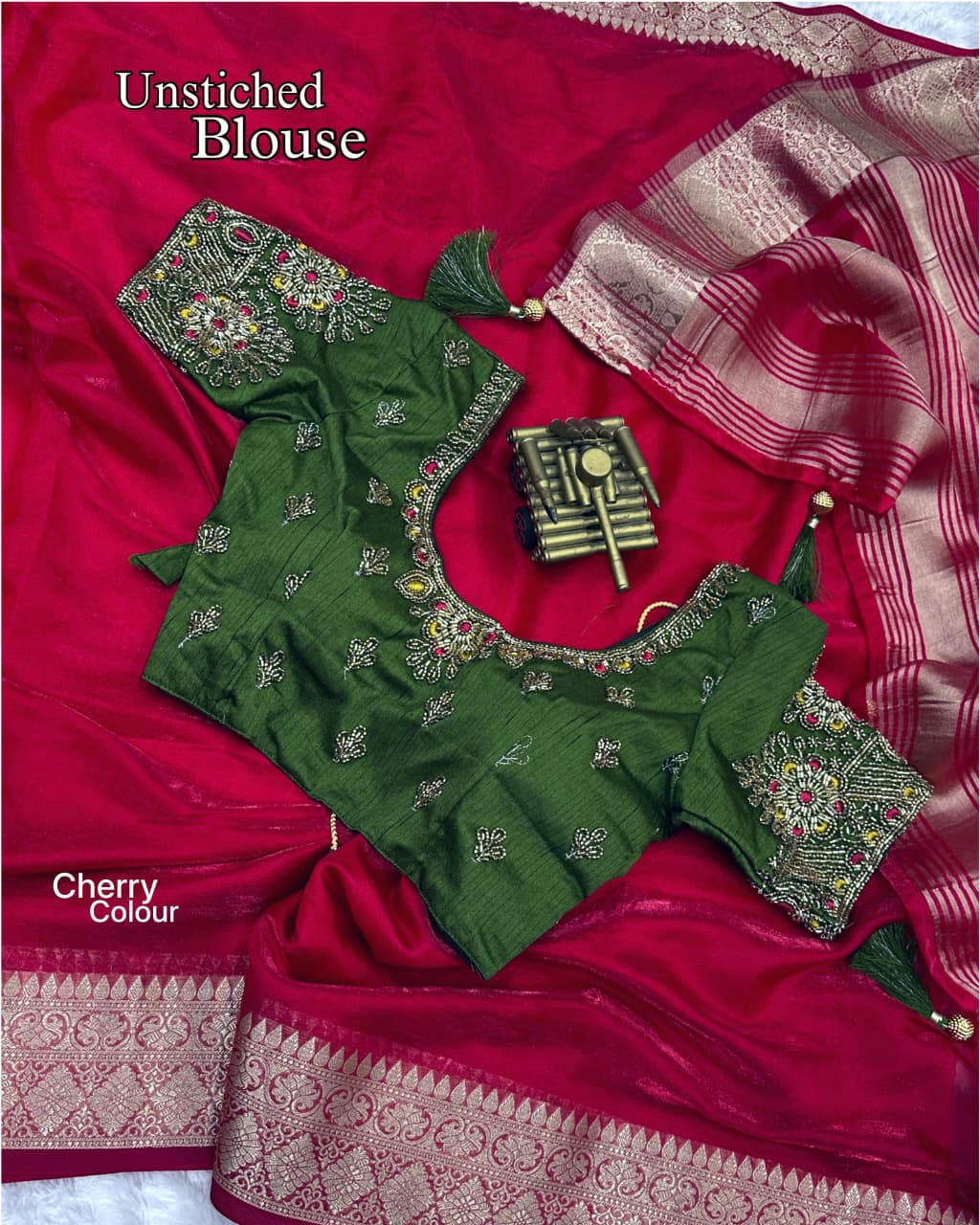 Handwork Blouse with Fandy Satin Saree