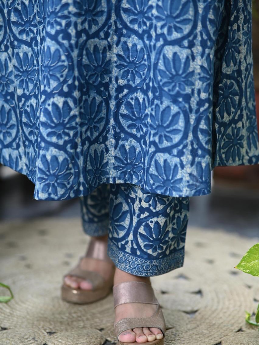 Floral Block Print Kurti with Straight Pants