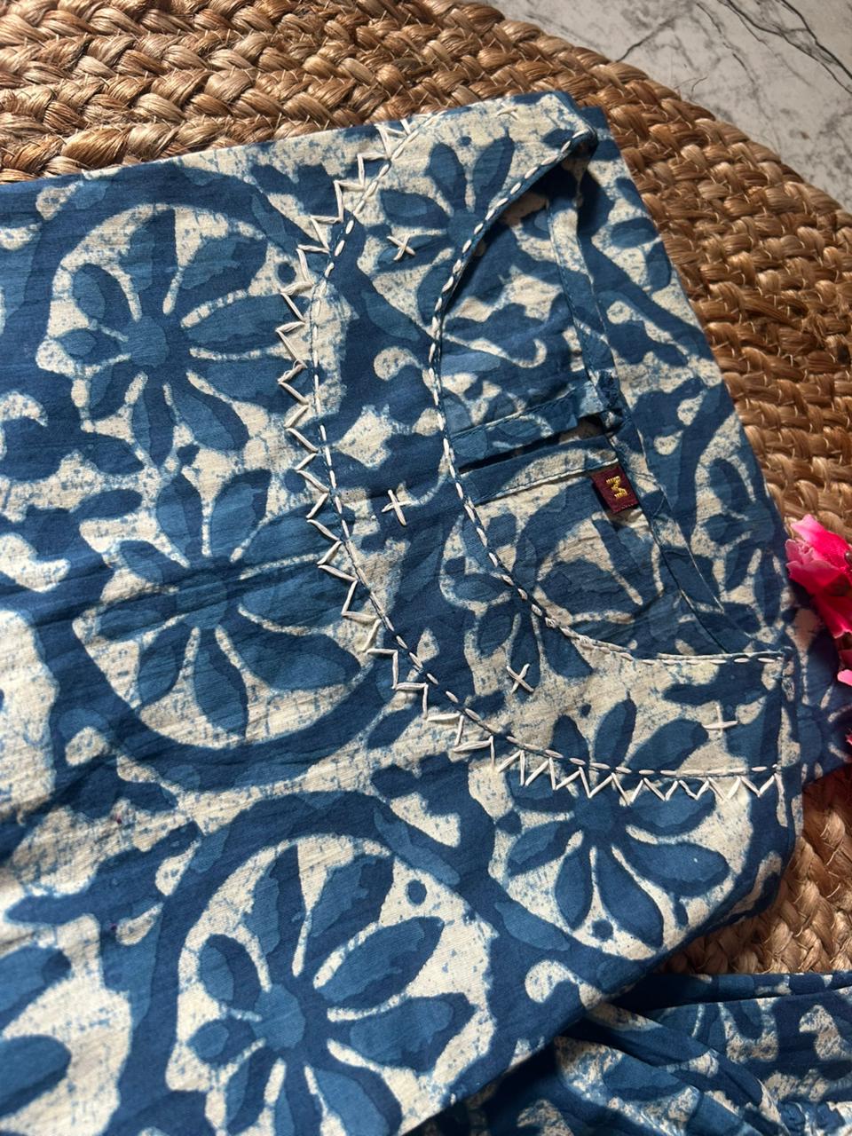 Floral Block Print Kurti with Straight Pants