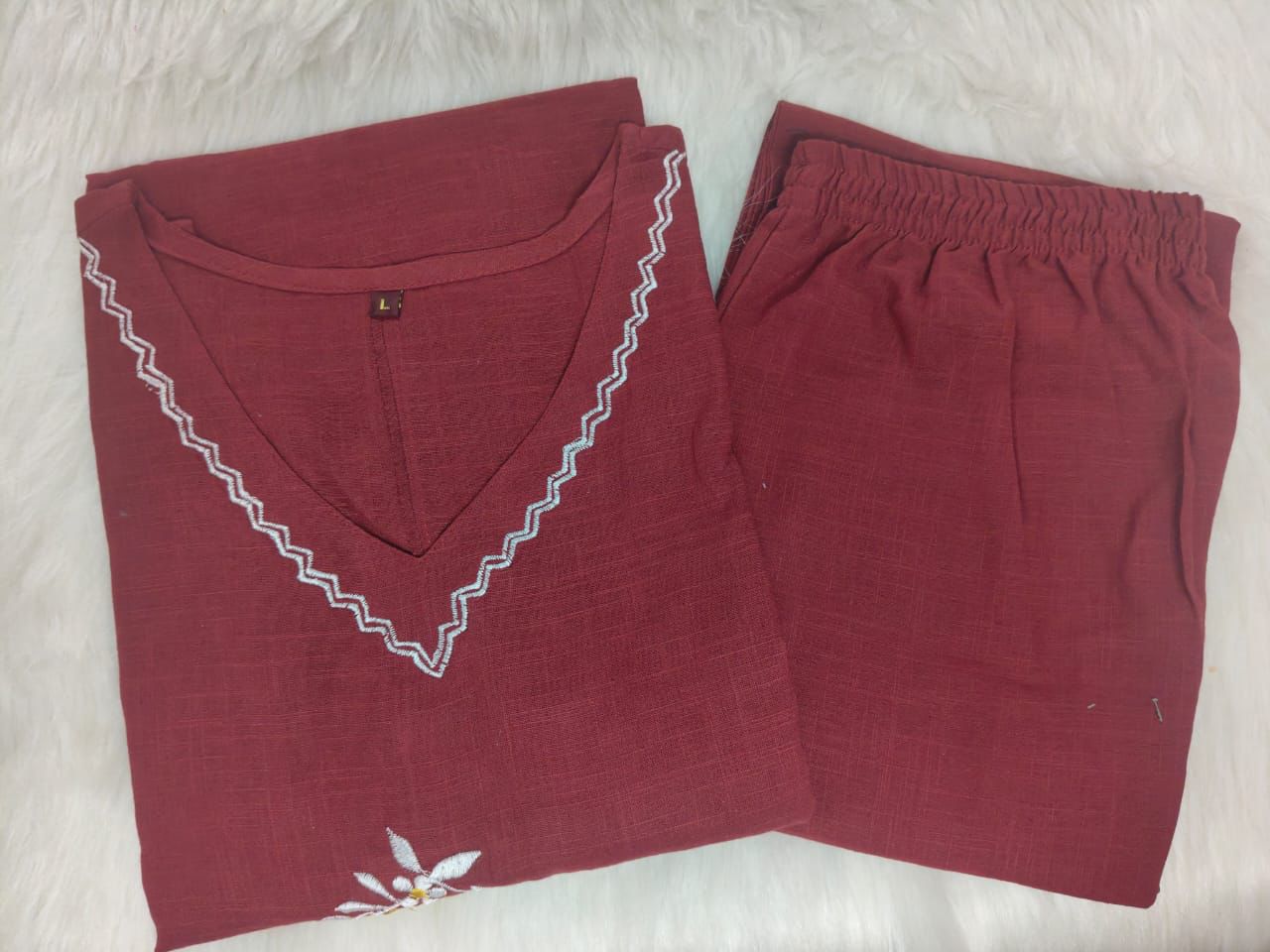 Sleeveless Cotton Embroidery Kurti Set- Colour Variants.
