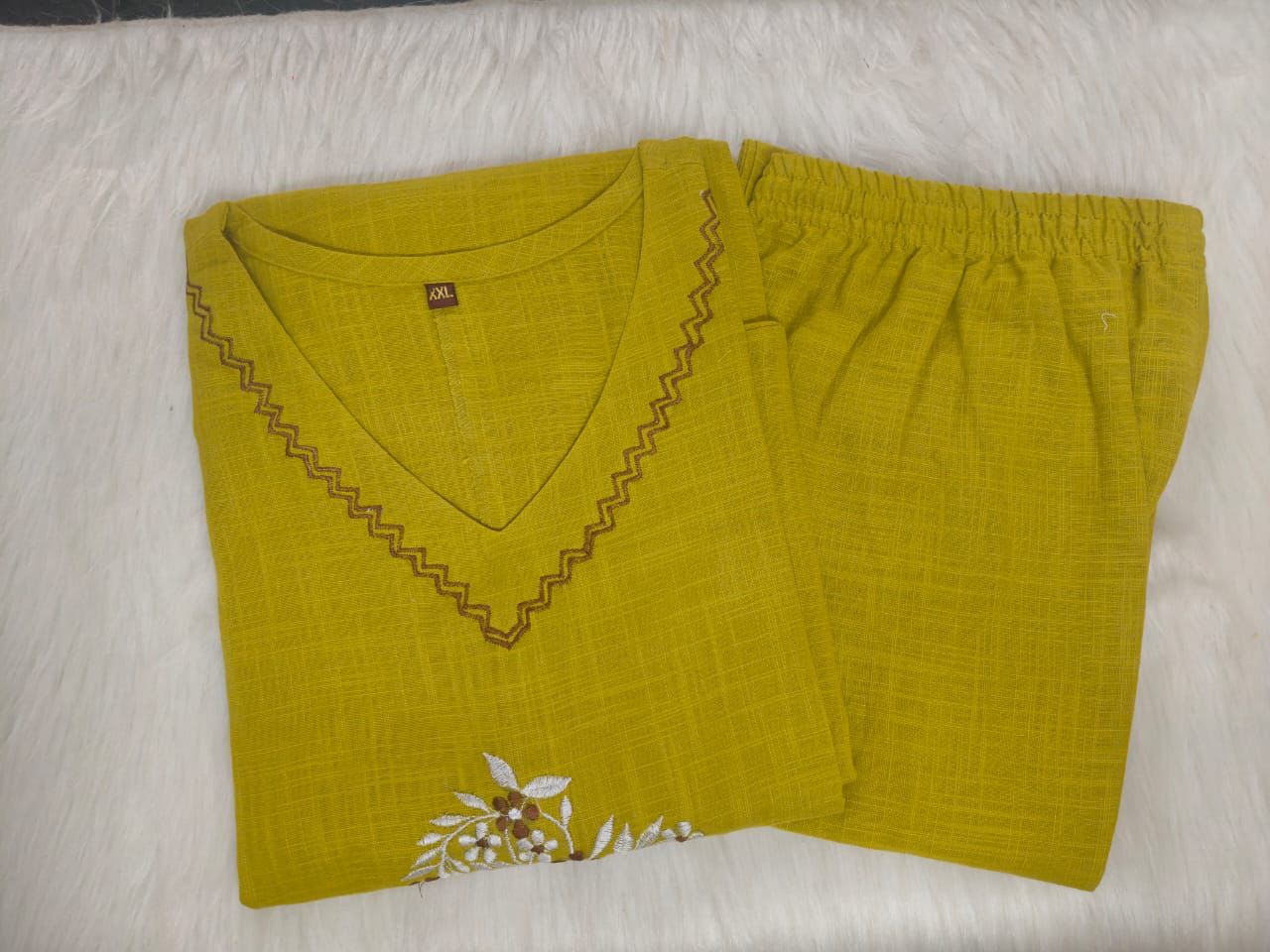 Sleeveless Cotton Embroidery Kurti Set- Colour Variants.
