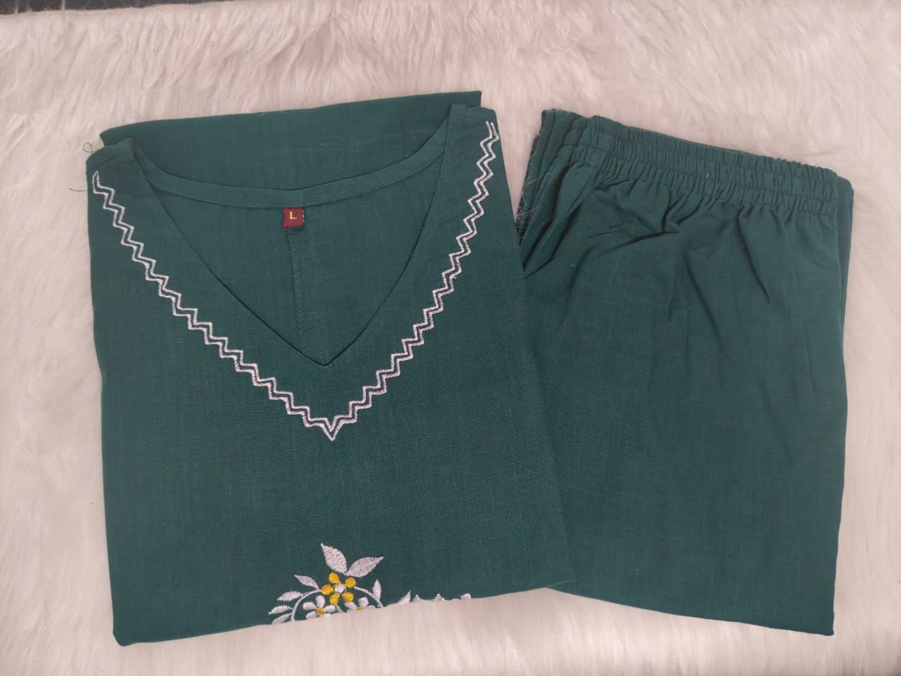 Sleeveless Cotton Embroidery Kurti Set- Colour Variants.
