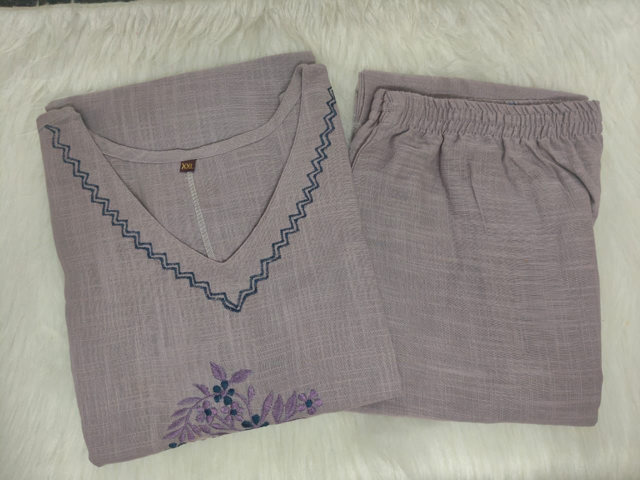 Sleeveless Cotton Embroidery Kurti Set- Colour Variants.