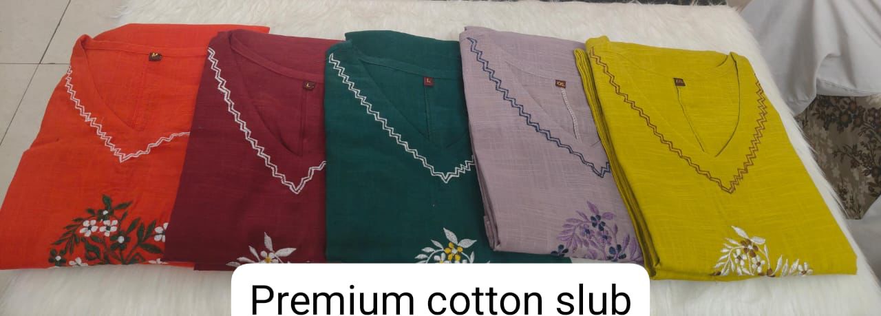 Sleeveless Cotton Embroidery Kurti Set- Colour Variants.