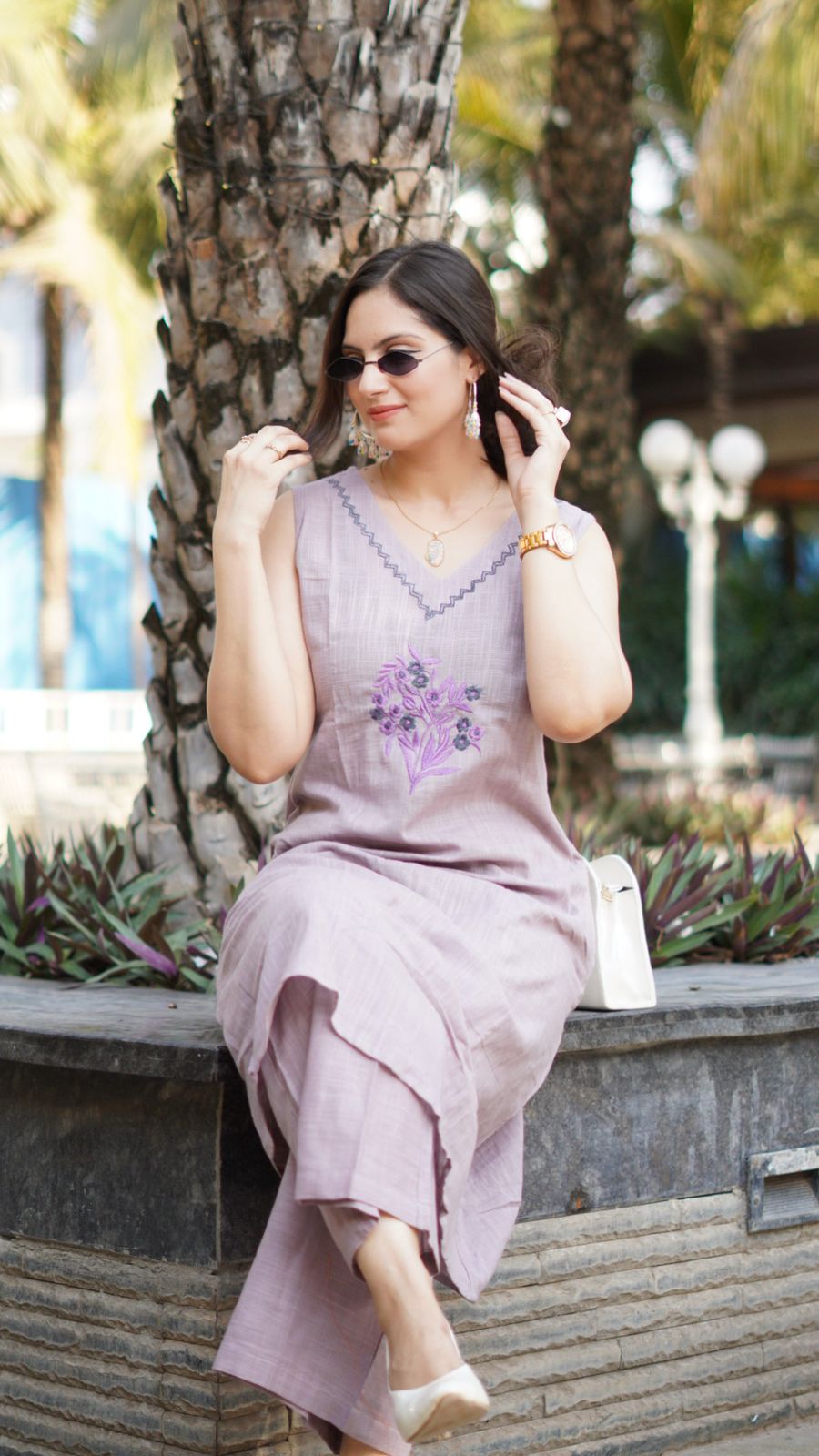 Sleeveless Cotton Embroidery Kurti Set- Colour Variants.