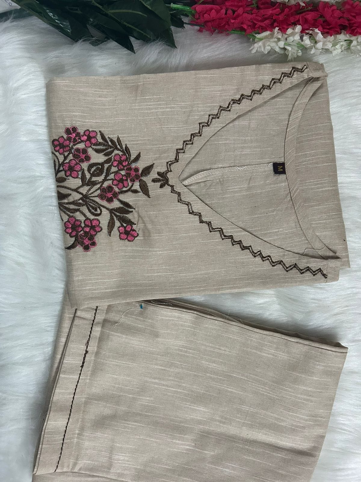 Sleeveless Cotton Embroidery Kurti Set- Colour Variants.