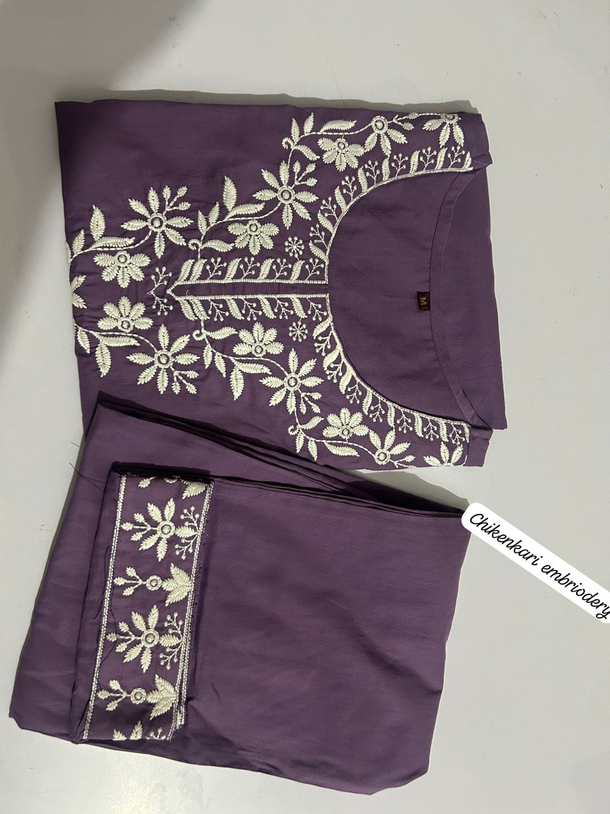 Embroidered Cotton Chikankari-Style Co-Ord Set