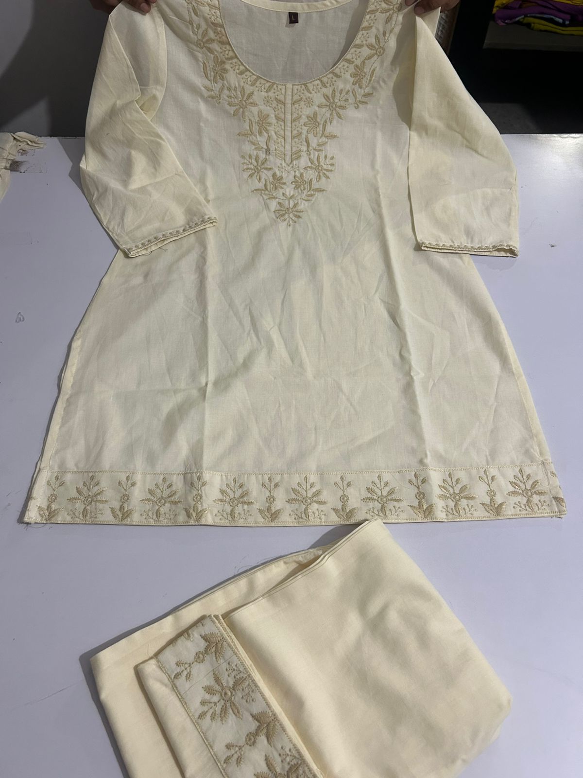 Embroidered Cotton Chikankari-Style Co-Ord Set