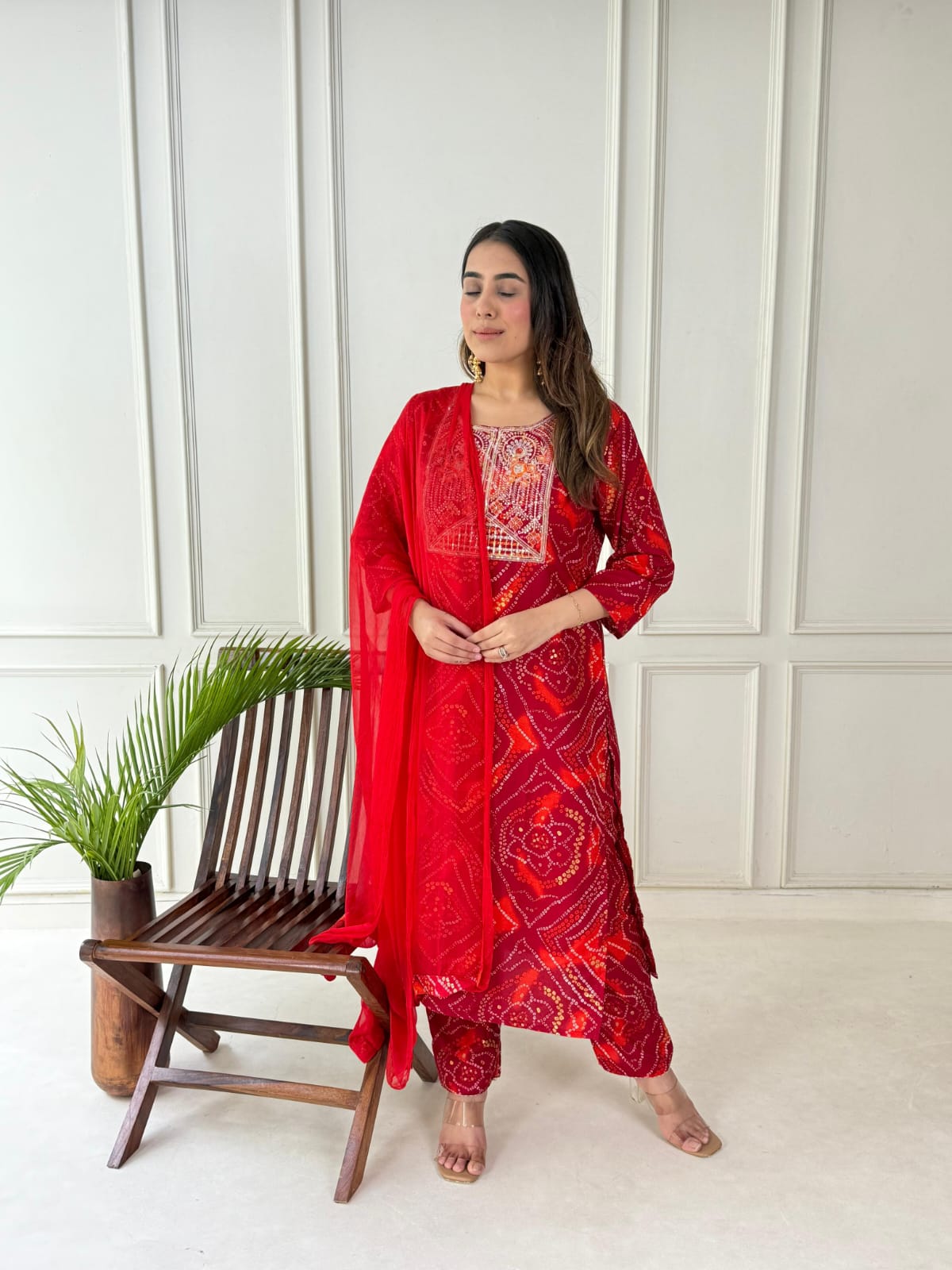 Exquisite Handwork Kurti Set with Chiffon Dupatta