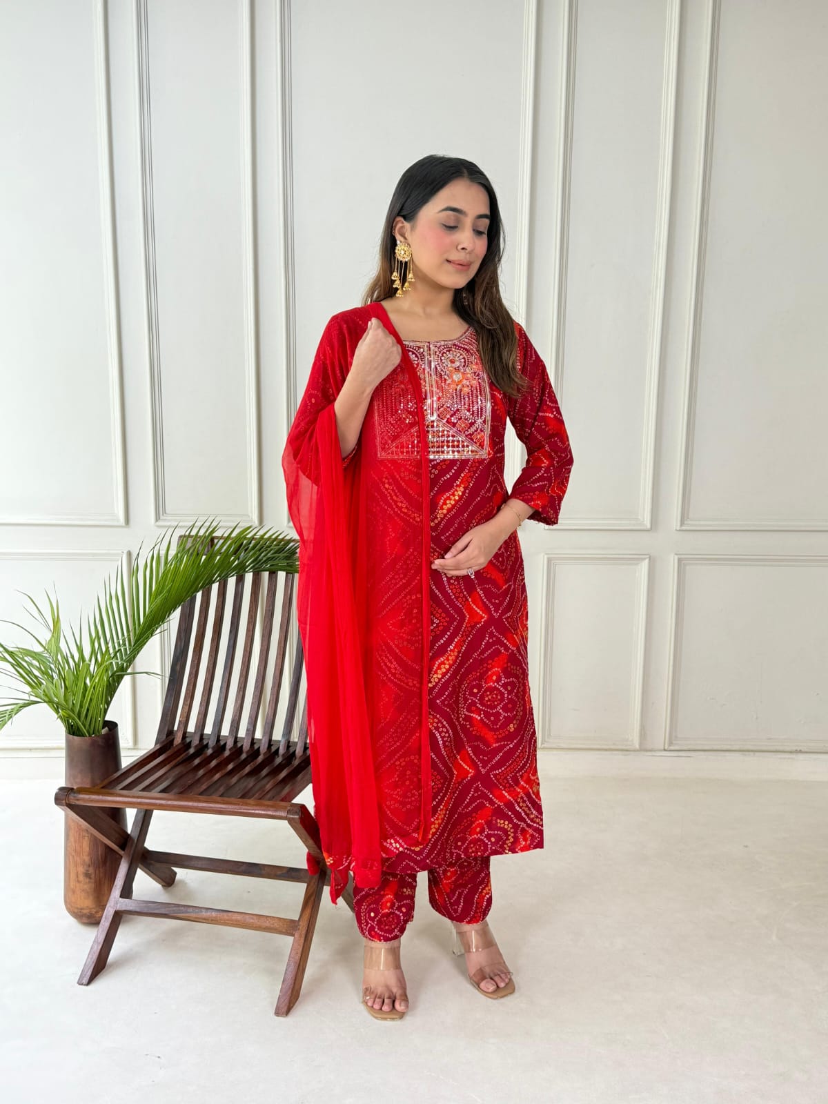 Exquisite Handwork Kurti Set with Chiffon Dupatta