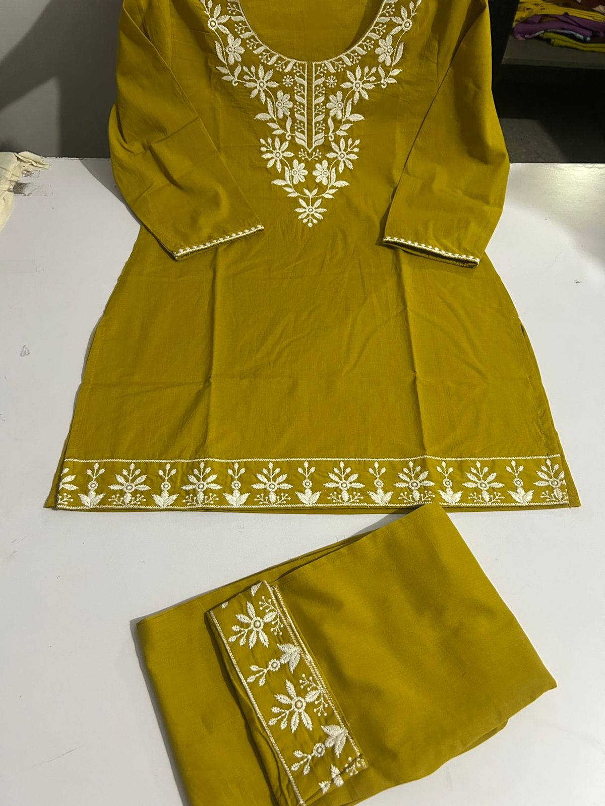 Embroidered Cotton Chikankari-Style Co-Ord Set