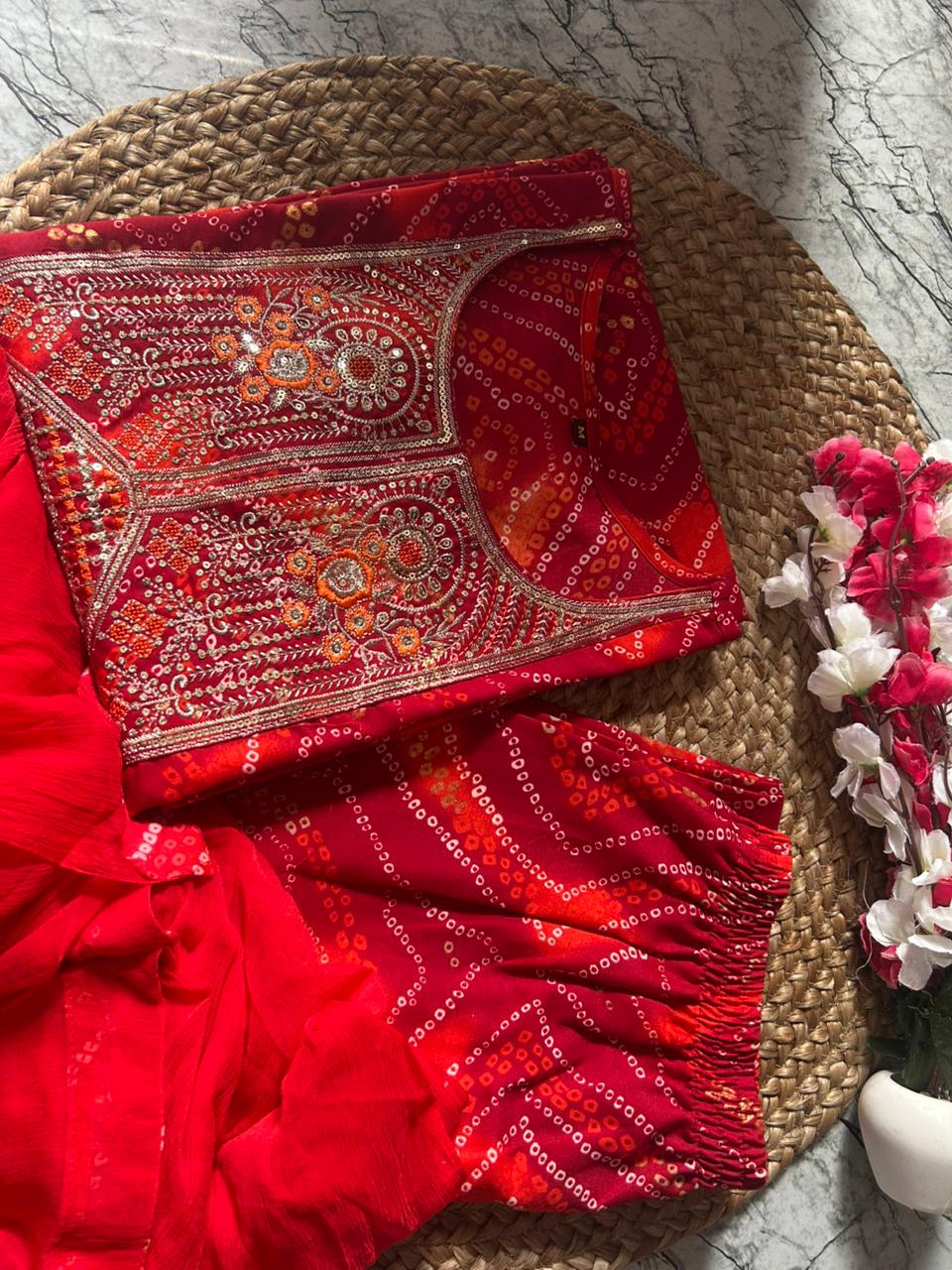 Exquisite Handwork Kurti Set with Chiffon Dupatta