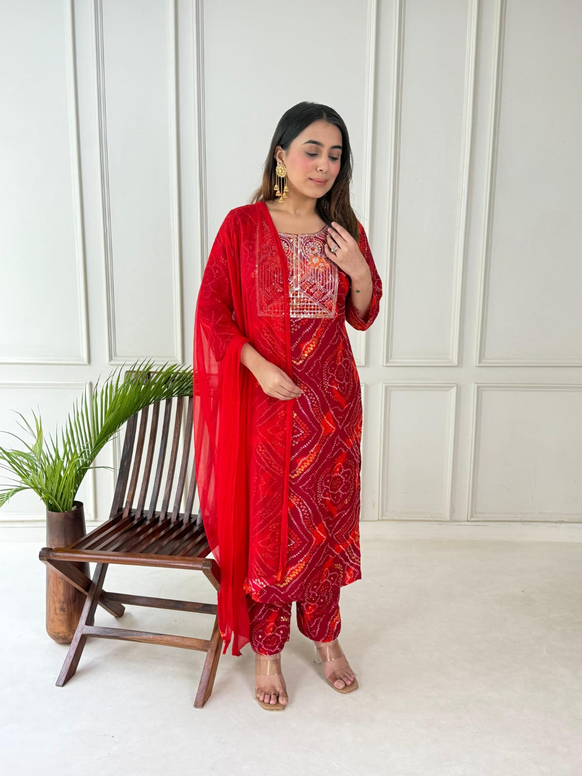 Exquisite Handwork Kurti Set with Chiffon Dupatta
