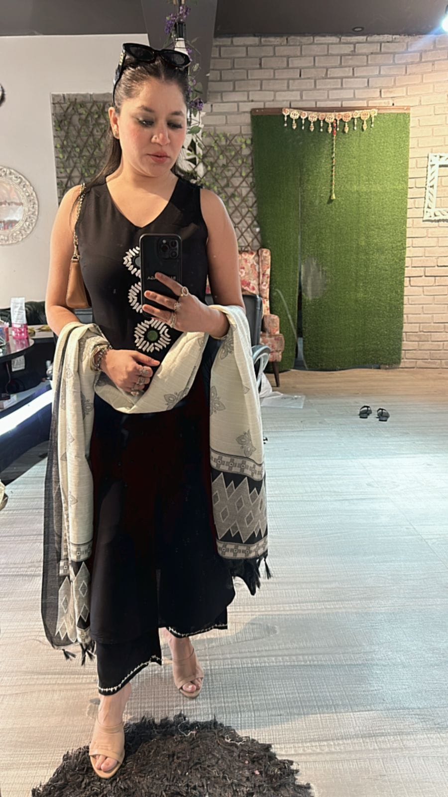 Embroidered V-Neck Kurti Set with Dupatta