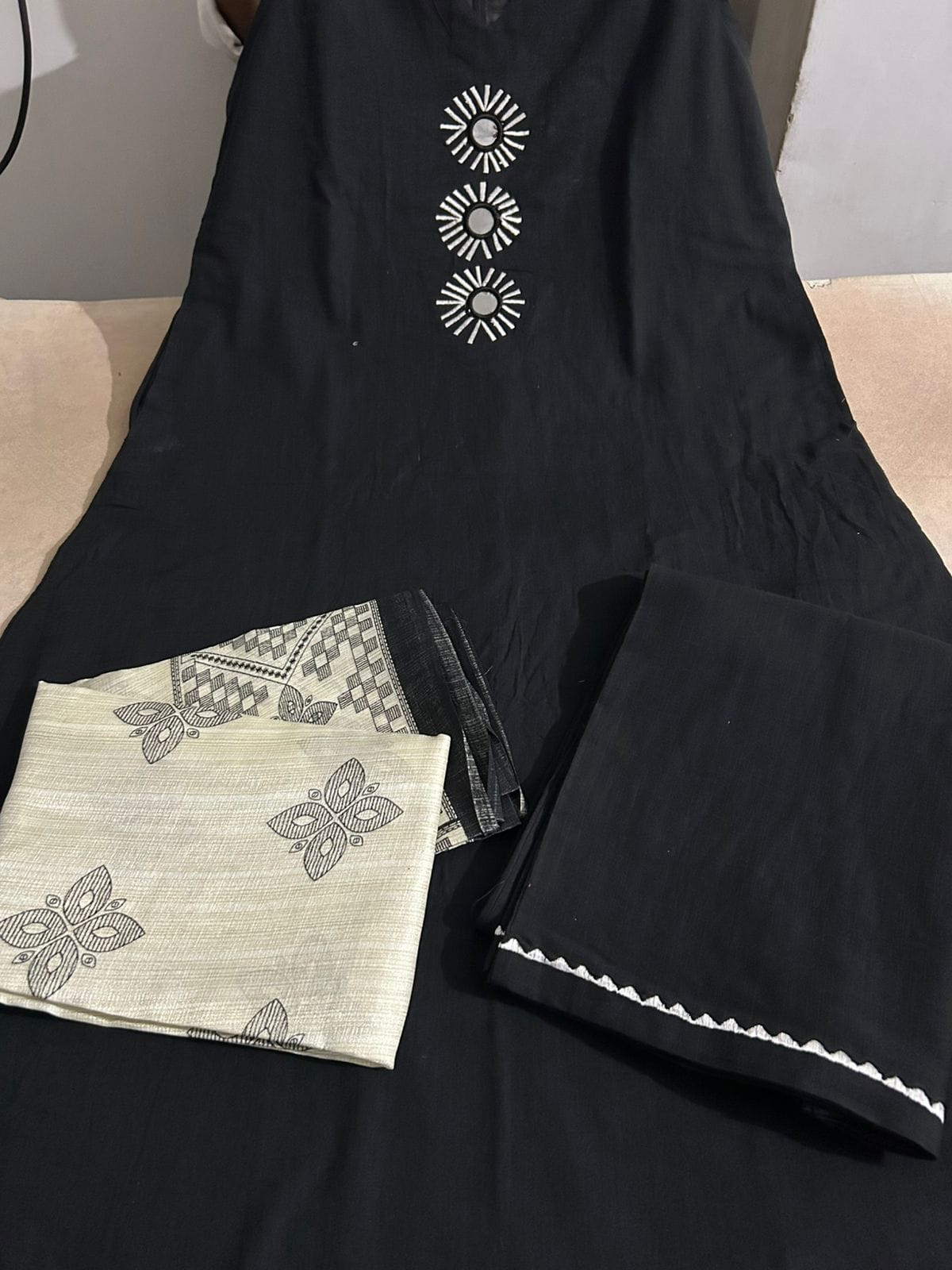 Embroidered V-Neck Kurti Set with Dupatta