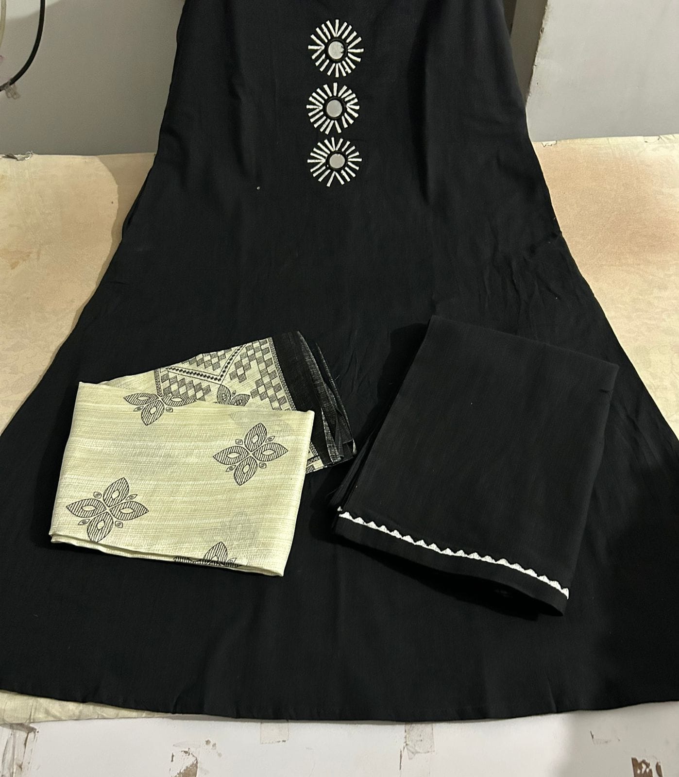 Embroidered V-Neck Kurti Set with Dupatta