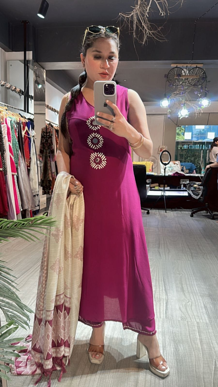 Embroidered V-Neck Kurti Set with Dupatta