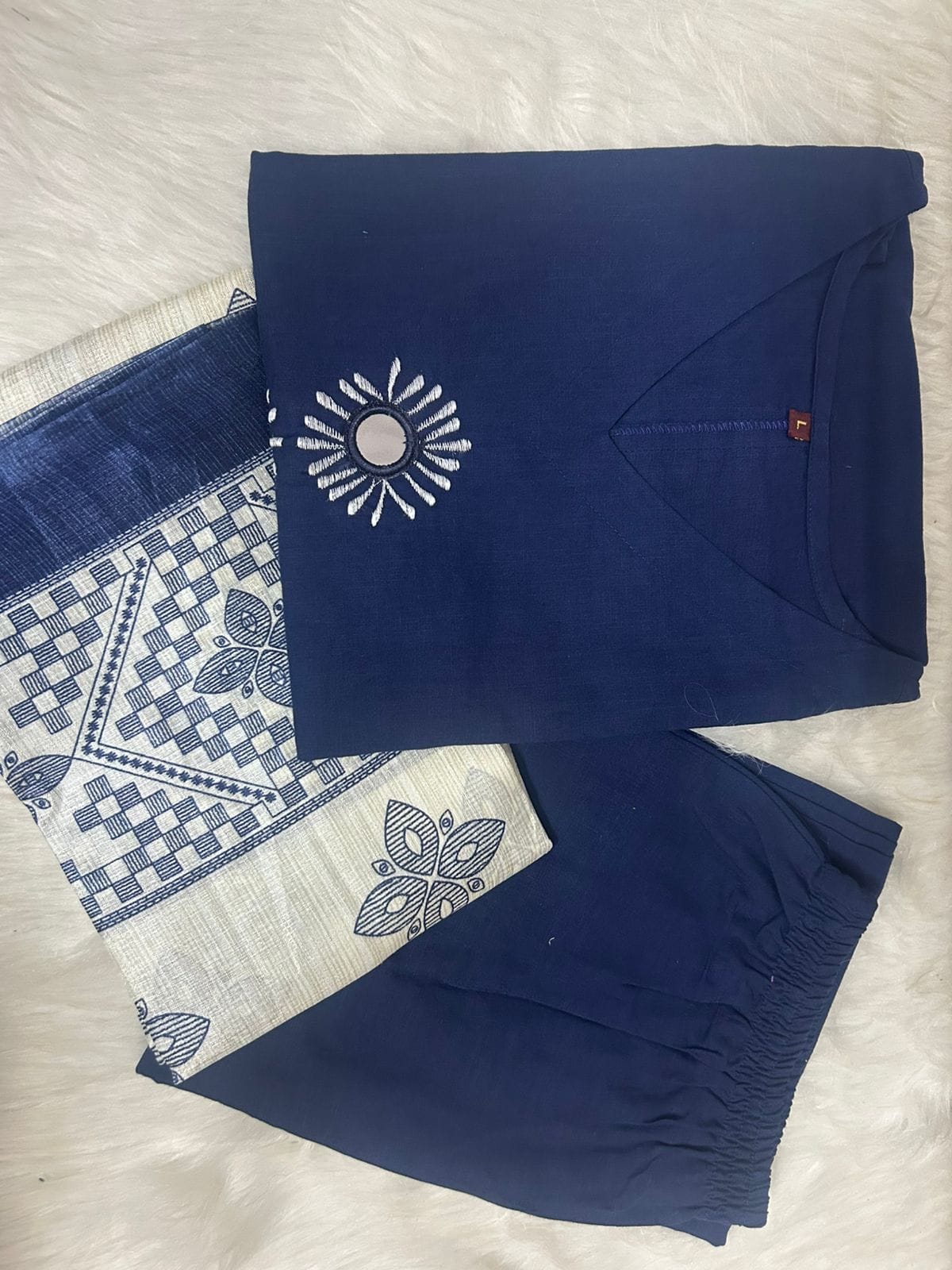 Embroidered V-Neck Kurti Set with Dupatta