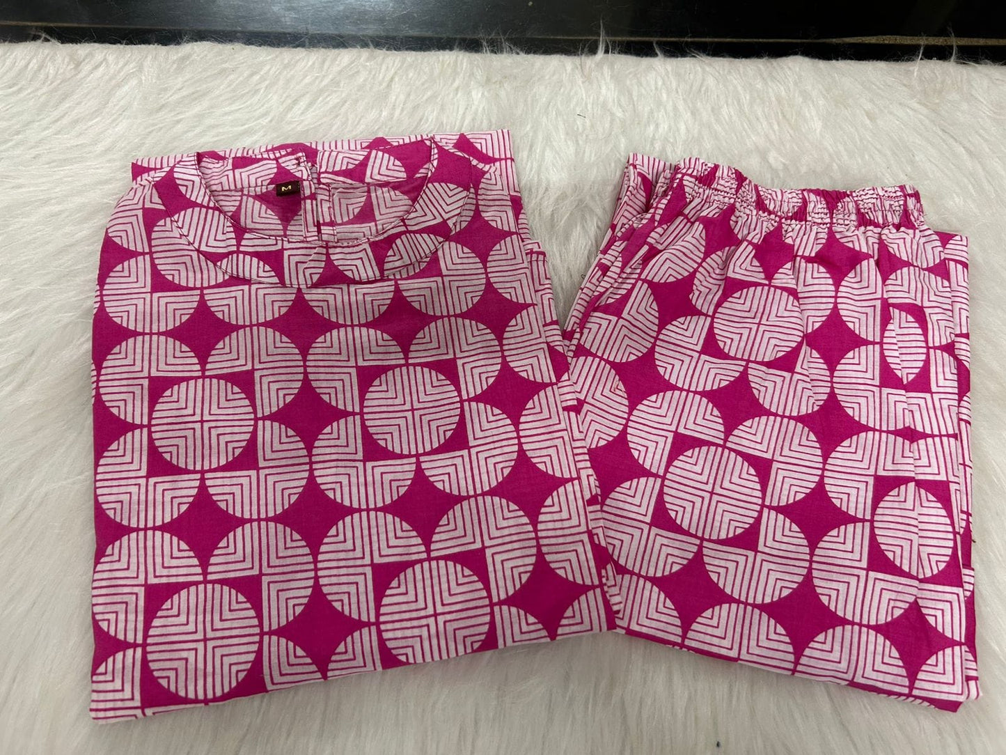 Magenta Geometric Print Cotton Kurta & Palazzo Set