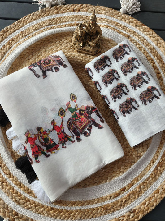 Regal Hand-Painted Motif Saree