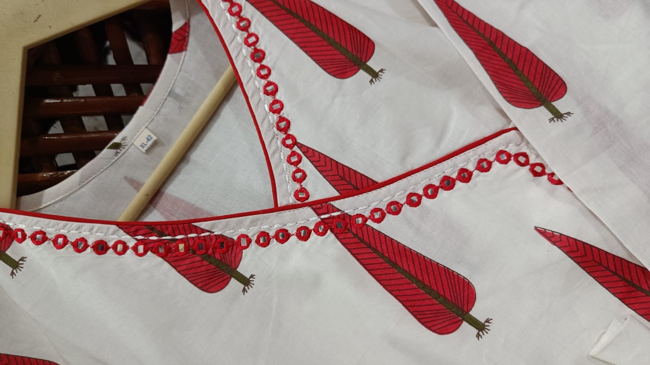 Kurti Set with Embroidered Yoke & Lace-Trimmed Dupatta.