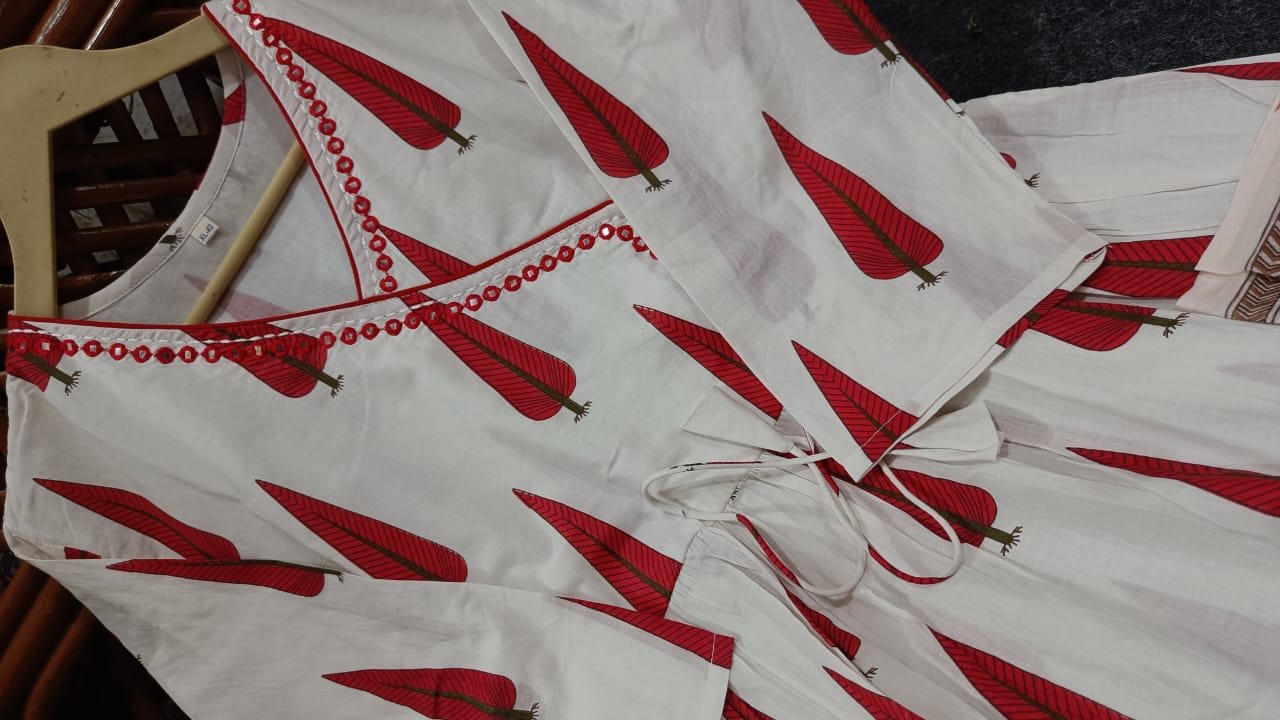 Kurti Set with Embroidered Yoke & Lace-Trimmed Dupatta.