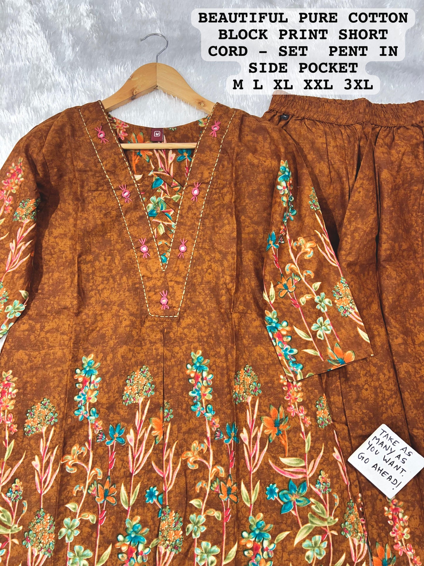 Cotton-Designer Co-Ord Set with Handwork.