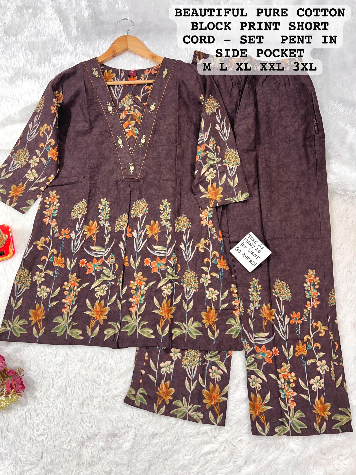 Cotton-Designer Co-Ord Set with Handwork.