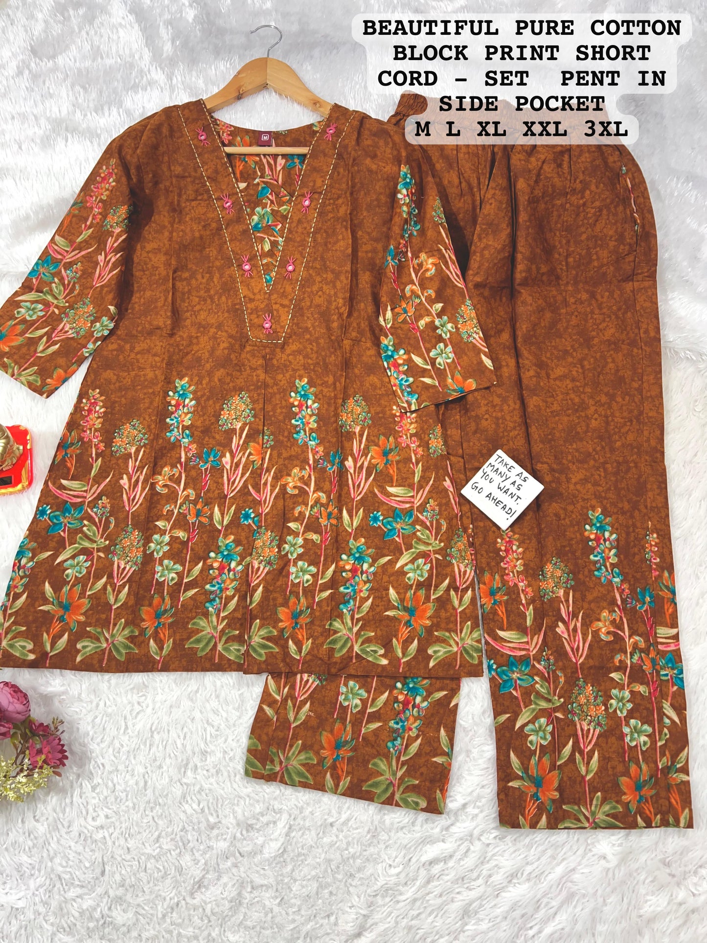 Cotton-Designer Co-Ord Set with Handwork.