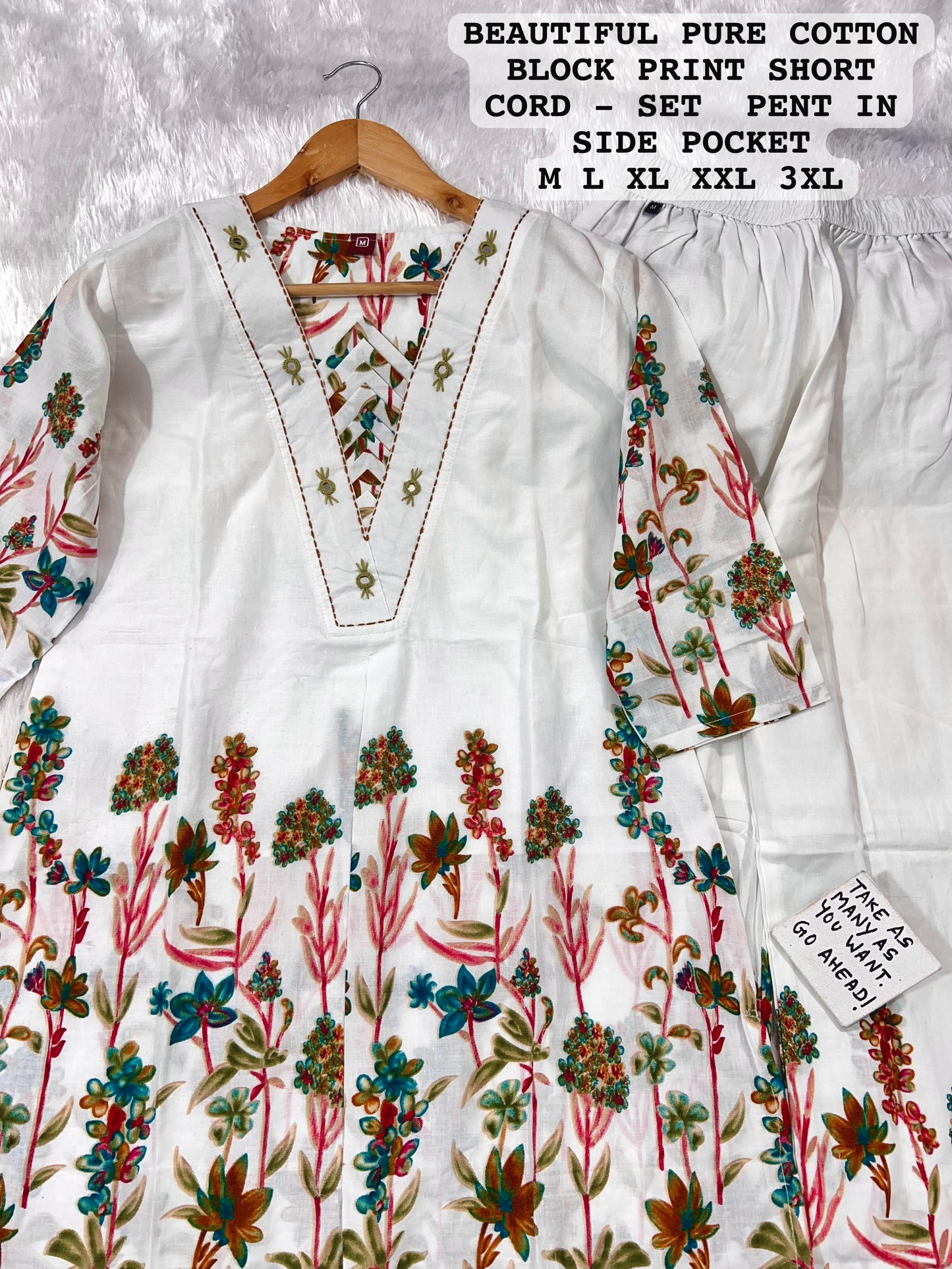 Cotton-Designer Co-Ord Set with Handwork.