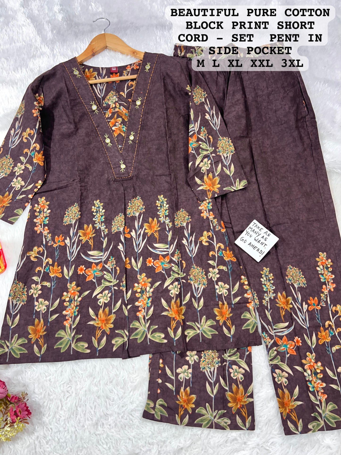 Cotton-Designer Co-Ord Set with Handwork.