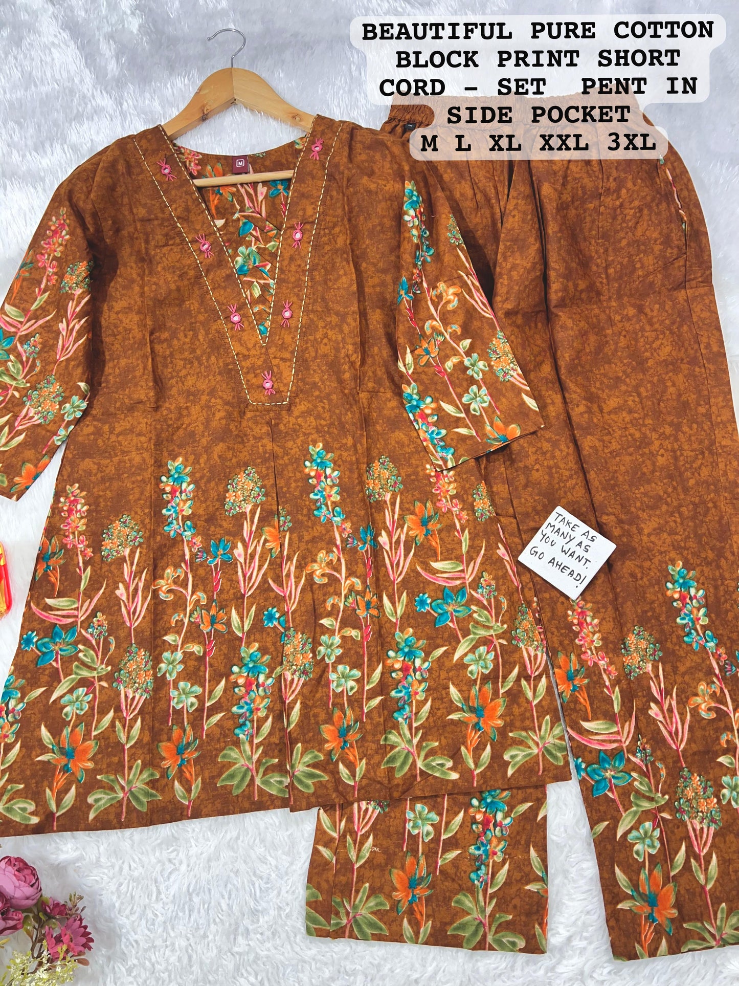 Cotton-Designer Co-Ord Set with Handwork.