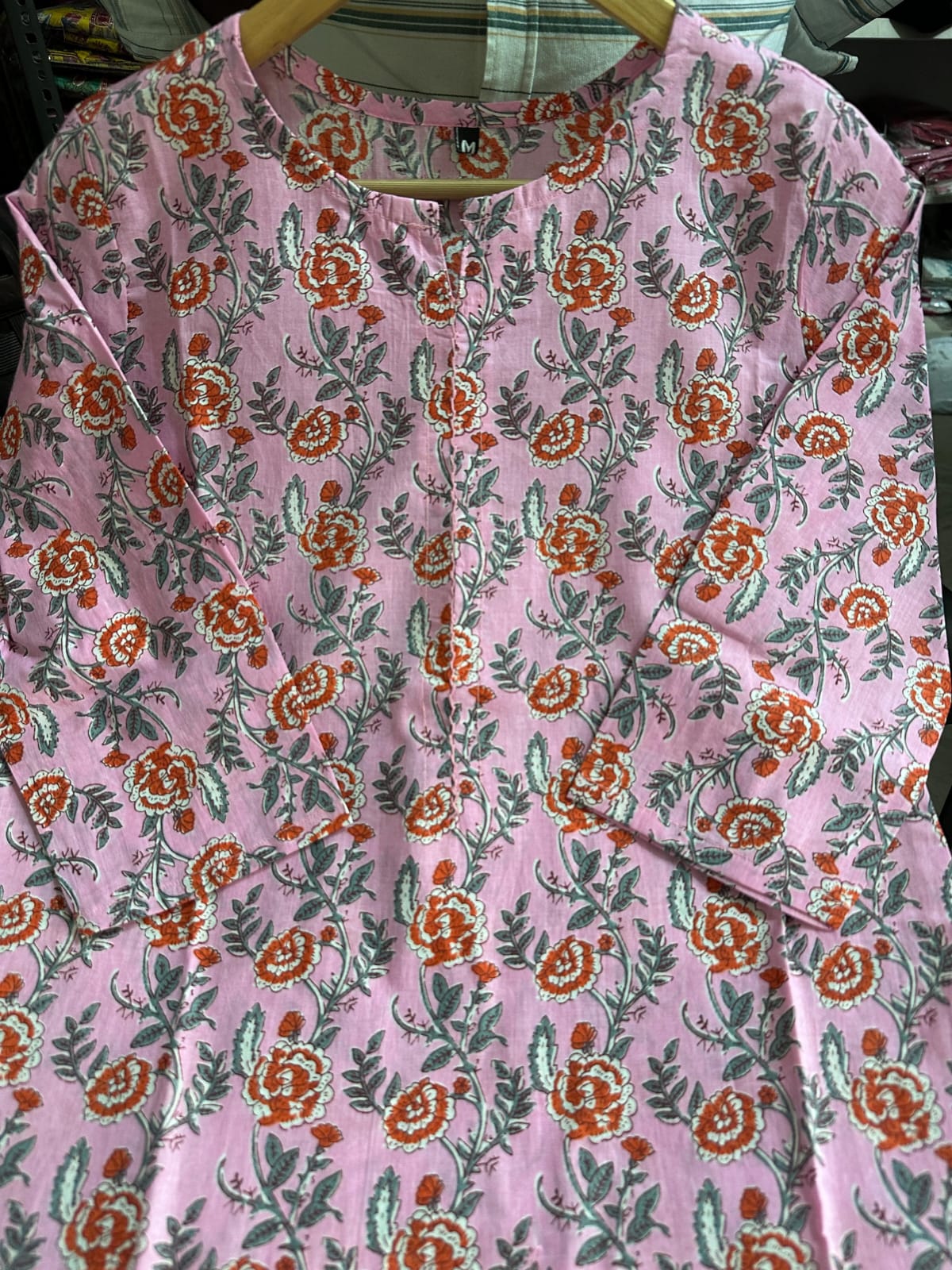 Pink Straight-Cut Cotton Kurti Set with Dupatta.