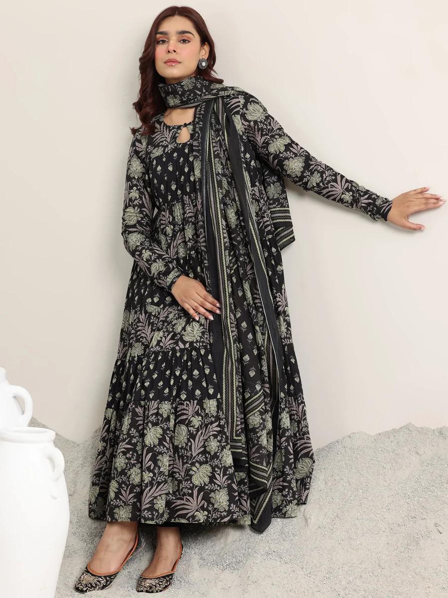 Cotton Printed Anarkali Kurta Set with Dupatta