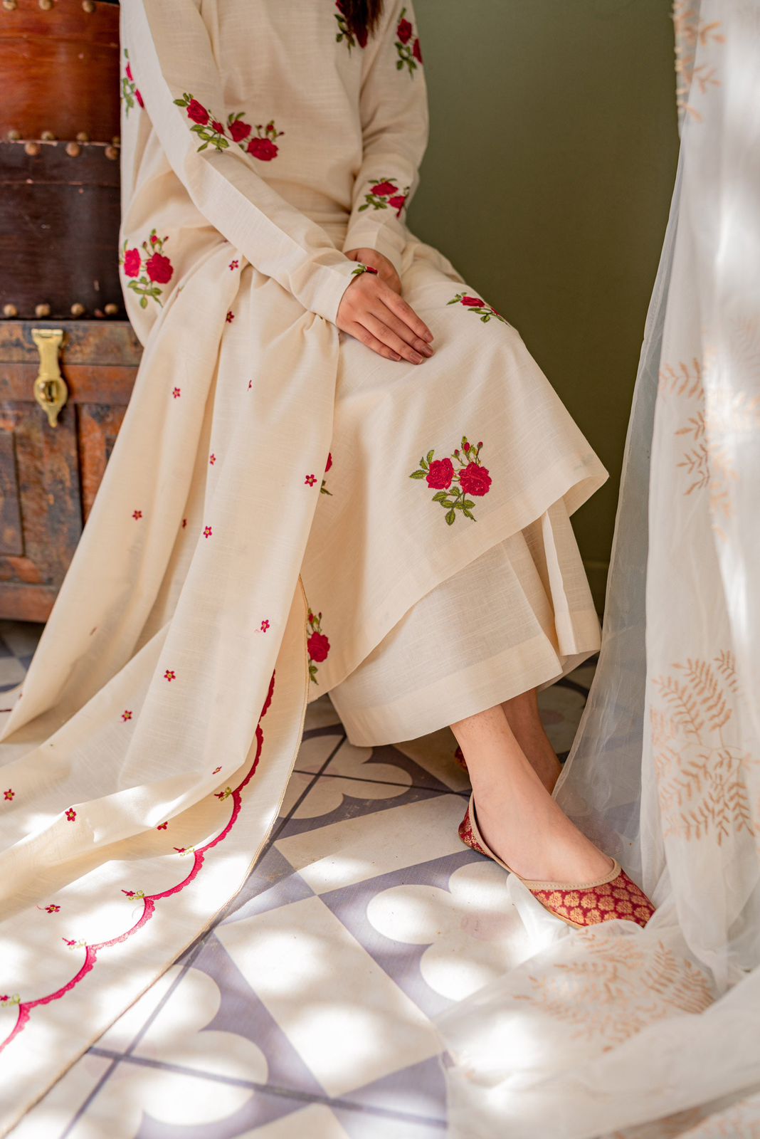 Soft Cream Printed Kurti Set with Matching Dupatta.