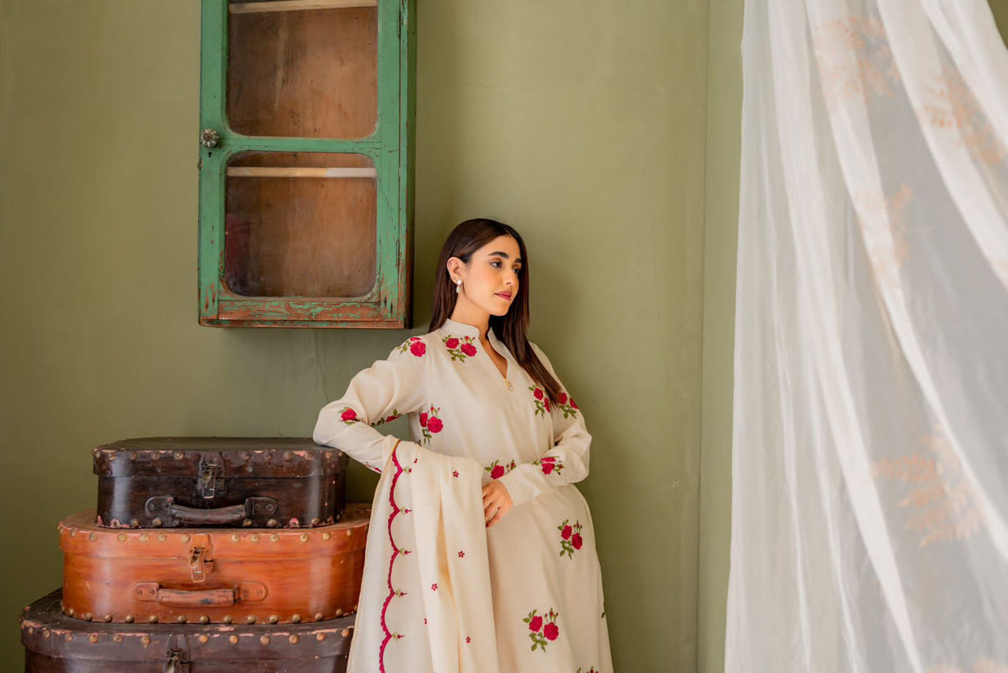 Soft Cream Printed Kurti Set with Matching Dupatta.