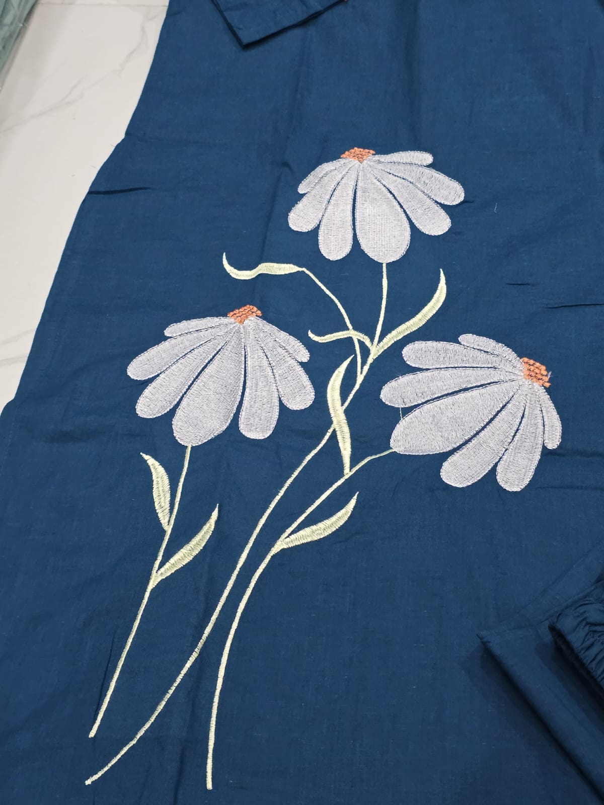Teal Blue Embroidered Cotton Co-Ord Set.