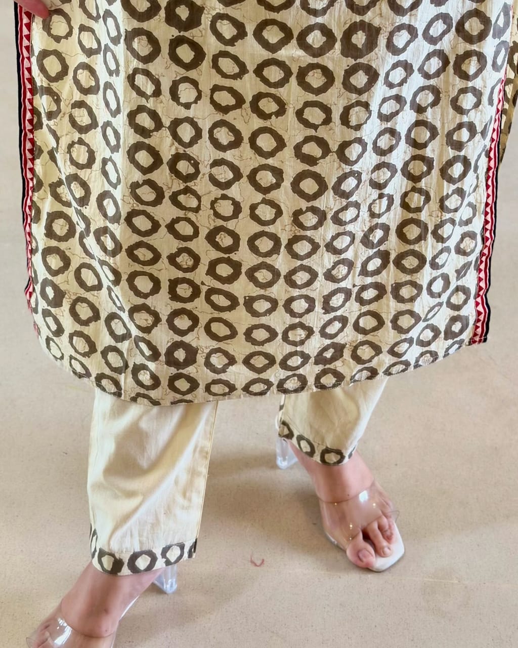 Cream Beige Embroidered Kurti Set with Dupatta